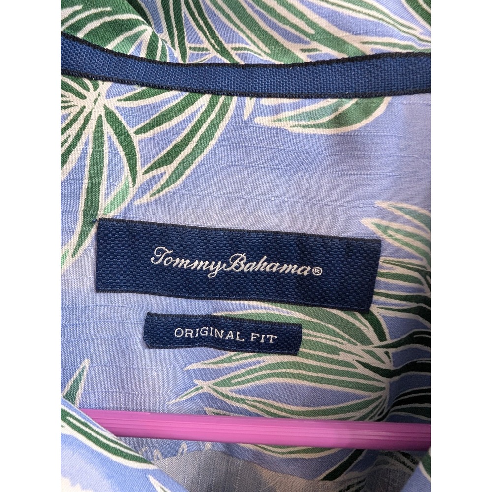 Tommy Bahama Hawaiian Shirt Mens Blue Silk Blend Palm Tree Original Fit - Size M - Picture 6 of 6